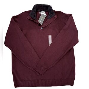 Tricots St. Raphael Mens Burgundy Ribbed Henley Knit Cotton Sweater Size XL